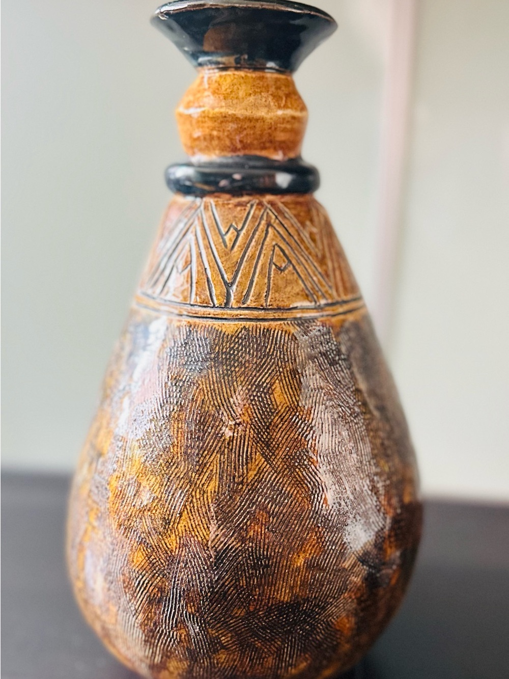 Textured Amber and Black Decorative Vase - Home Art Accent